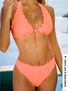 Cupshe Coral Scalloped Tie-Front Bikini Set